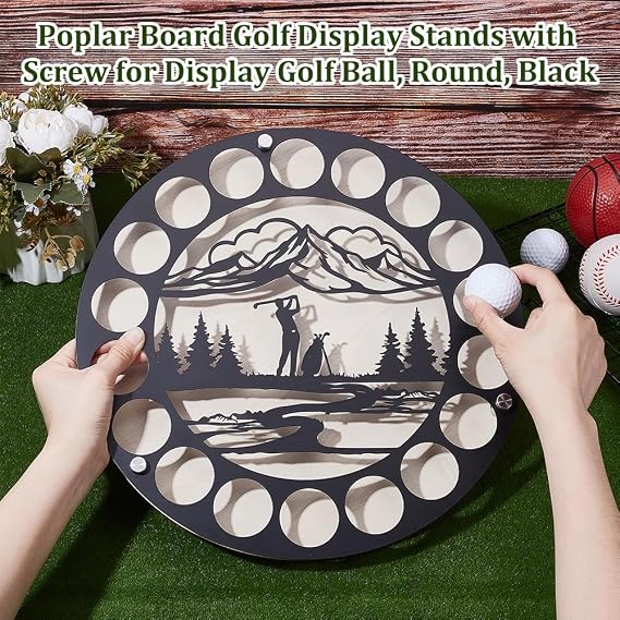 UNICRAFTALE Golf Ball Display Case Poplar Board Golf Ball Holder Display Holds 18 Balls Round Golf Ball Display Stands for Collectors Wall Mount Decor 35cm