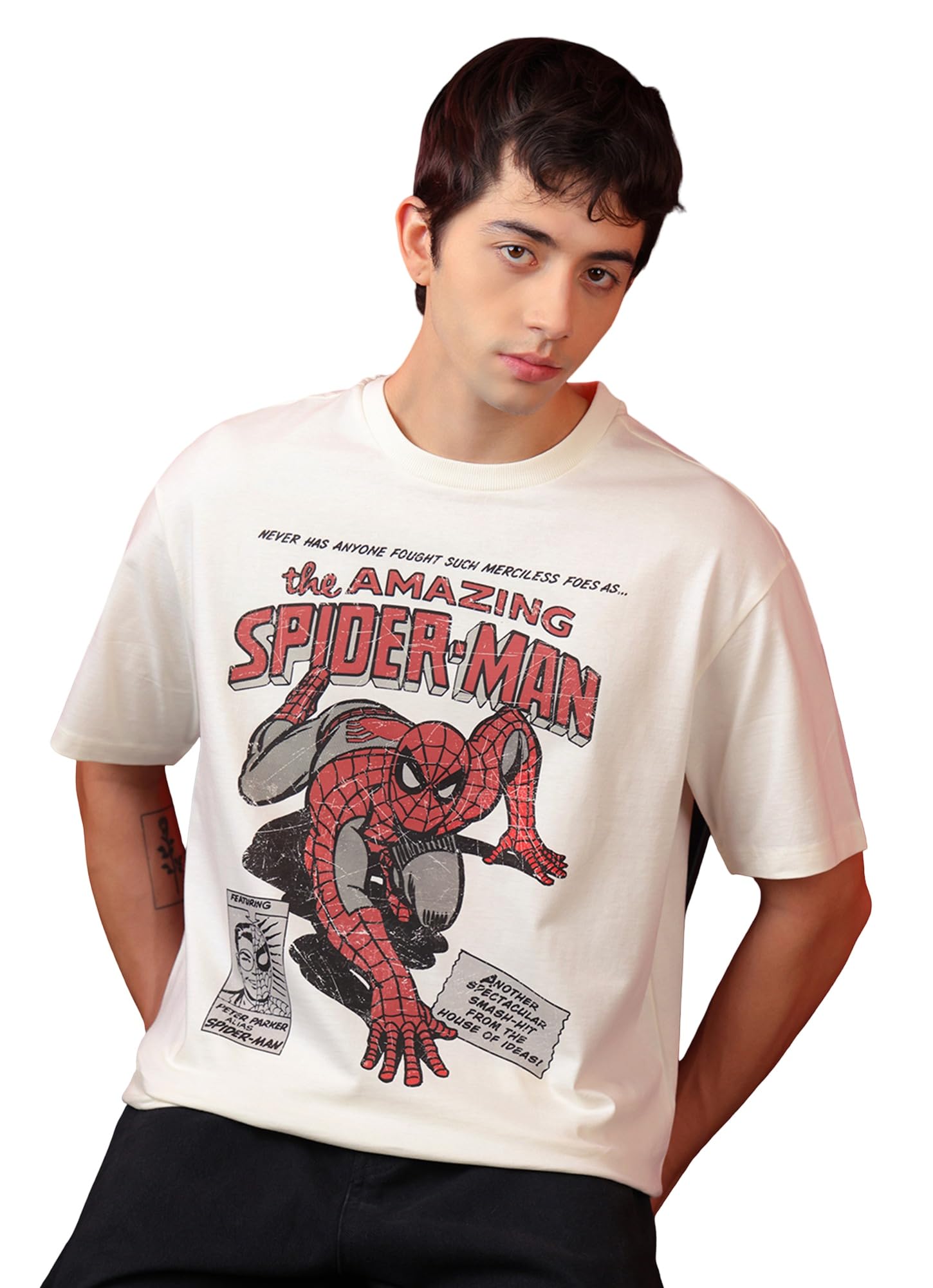 Official Marvel Spider-Man Brand New Day Graphic Printed Men's Oversized Fit T-Shirt | Pure Cotton Crew Neck Half Sleeve Casual Summer Tee-image-48