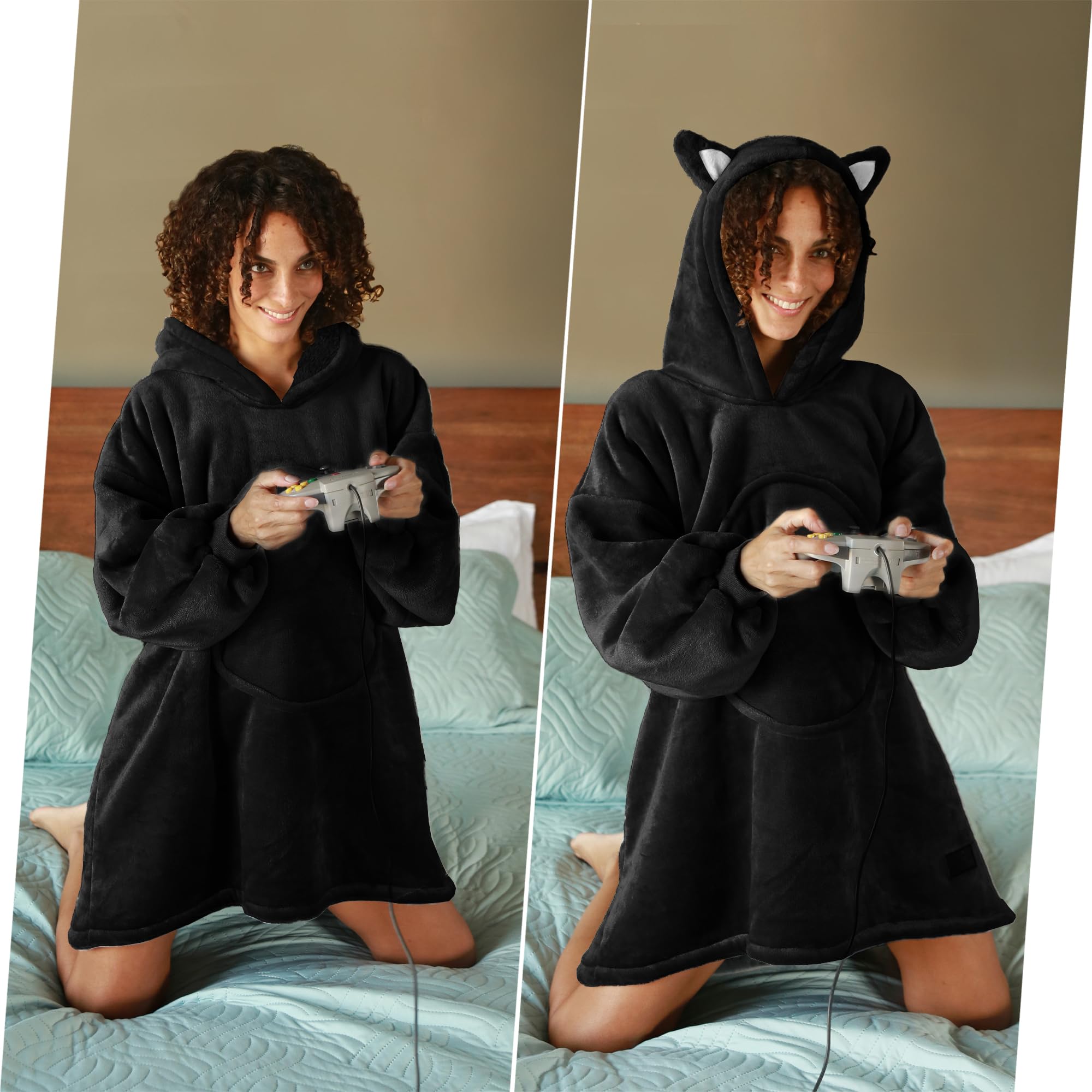 Catalonia Classy Oversized Sherpa Hoodie Koc, duża bluza z kapturem dla kobiet, miękkie przytulne ciepłe noszone koce z kapturem i przednią kieszenią dla dorosłych, nastolatków, dziewcząt i mężczyzn