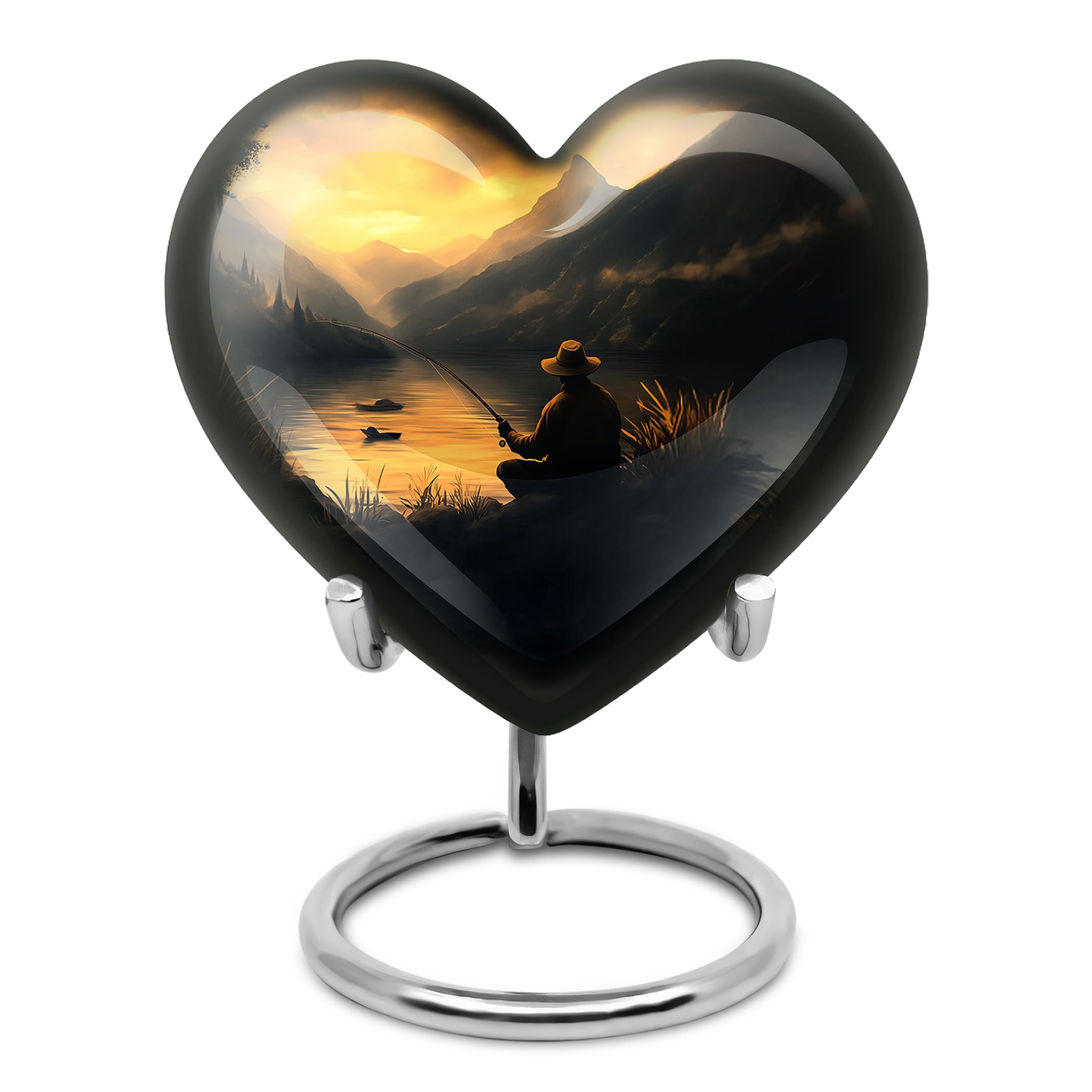 Fishing Heart Urns for Ashes, Mini Keepsake Urn for Ash, Small Cremation for Human Adult, Decorative Gift for Female, Burial & Funeral, Yellow, 3 Inch (Set fo 4)