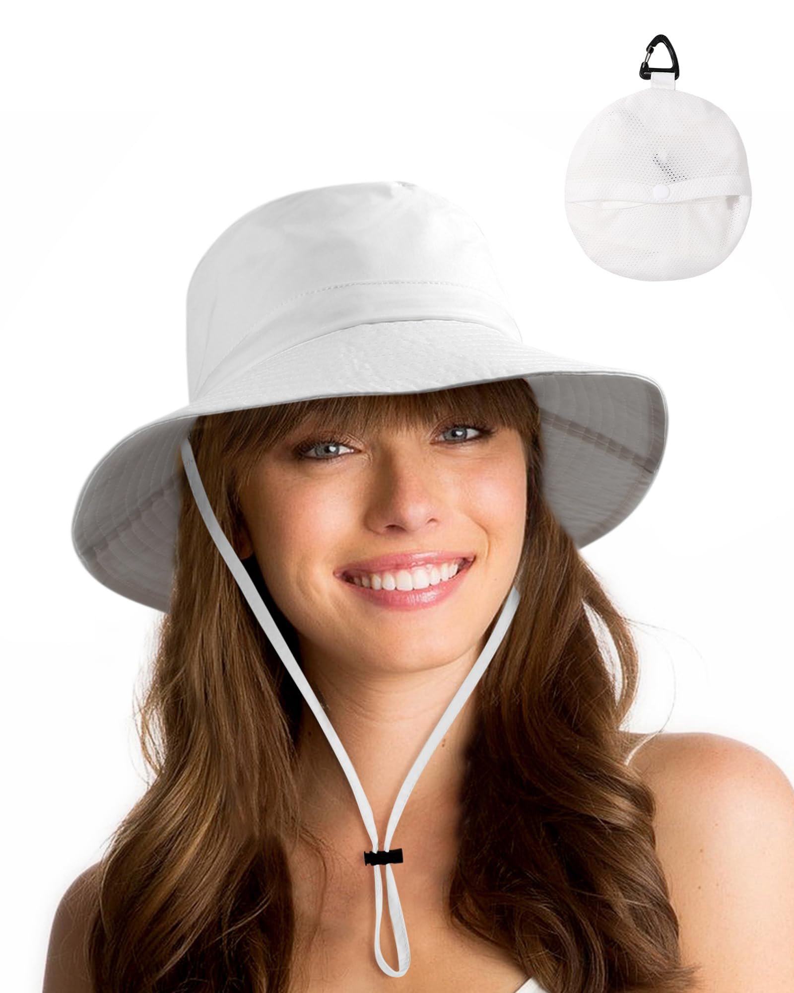 SHINCHIC Waterproof Sun UPF 50+ Bucket Hat UV Protection Packable Brimmed Boonie for Women Men Summer Lightweight Hiking Outdoor Cap White
