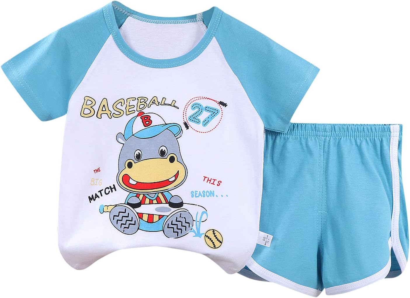 Baby Girl Clothes 3-6 Months Toddler Girls Boys Summer Short Sleeve Cartoon Prints Tops (Light Blue, 18-24 Months)