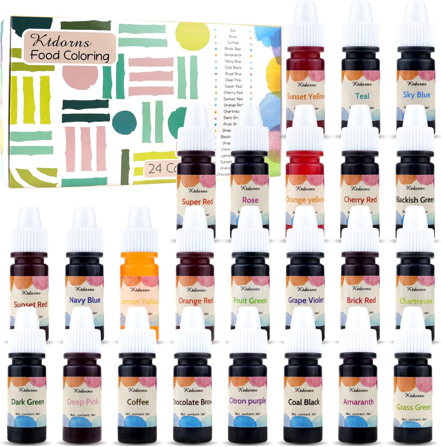 Food Coloring-24 Color Variety Kit-cake food coloring liquid Variety Kit for Food color Baking, Decorating,Fondant and Cooking, Slime Making Supplies Kit - .25 fl. oz. Bottles