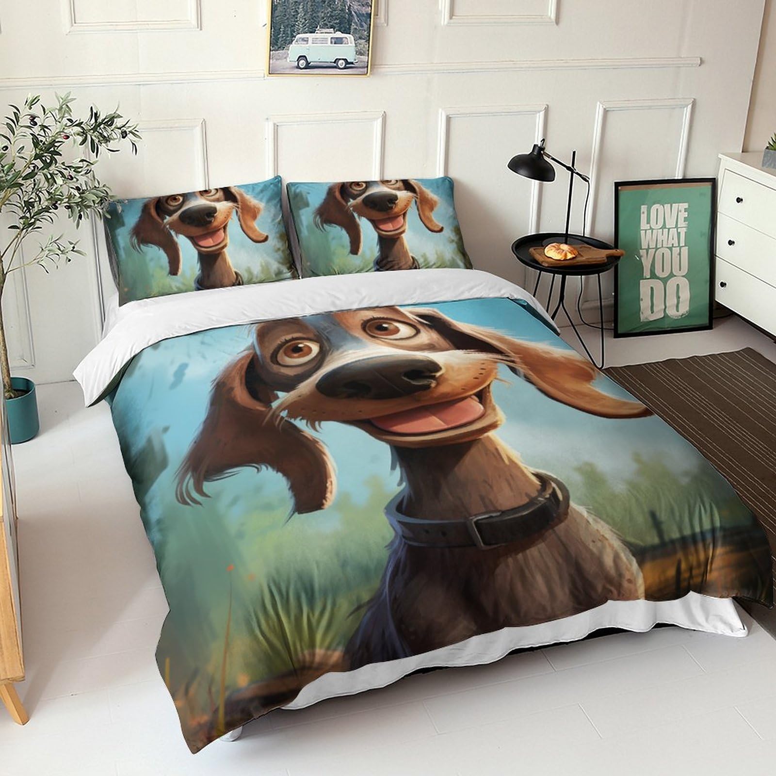 Parure de lit fermeture éclair microfibre anti-plis housse couette chien