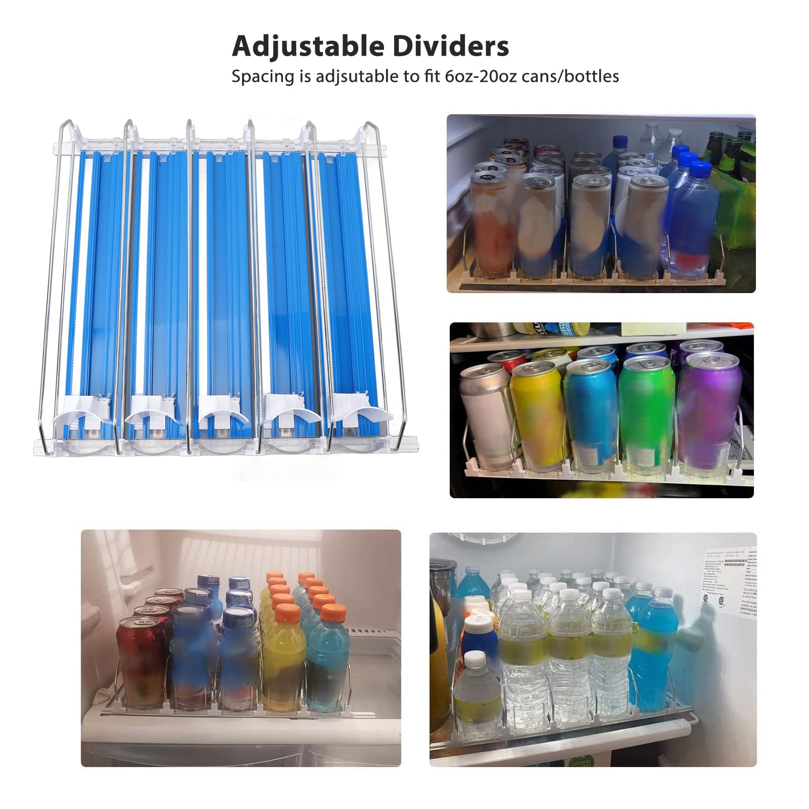Dispensador de Bebidas para Nevera, Organizador Automático de Bebidas para Nevera, Dispensador Automático de Latas de Soda, Soporte de Bebidas Ajustable para Soda (Azul)