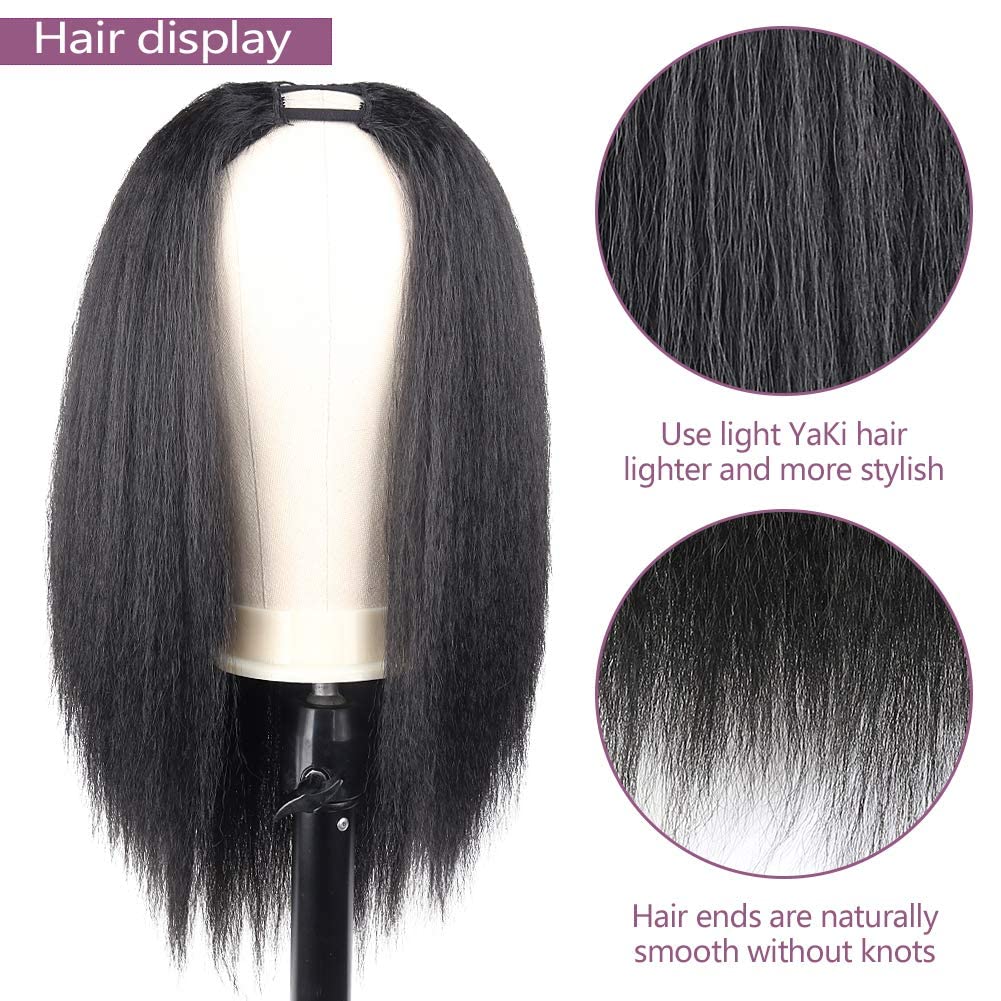 KRSI Kinky Straight U Part Wigs for Women Synthetic Yaki Straight Curly Black Wigs for Natural Hair Full Head U Shape Wig Clip in U Part Wig 180 Density 1B 16inch - Image 4