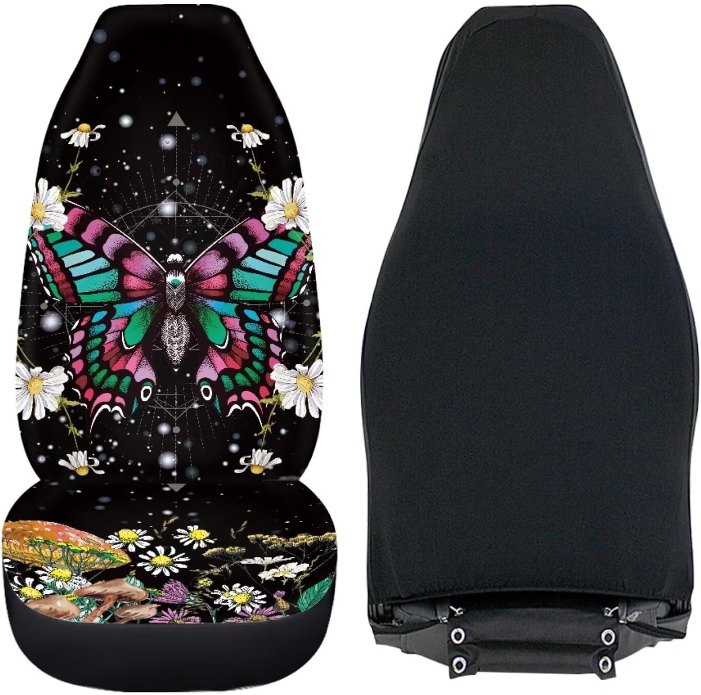 Xoenoiee Butterfly Mushroom Daisy Flower Pattern Car Seat Cover for Front Seats 2 Piece Car Seat Protector Cover for Trucks SUV Polyester Seat Covers Auto Accessories