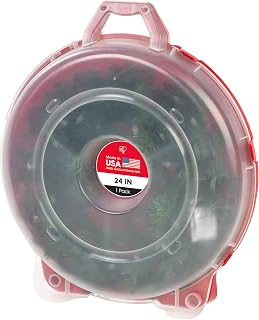 IRIS USA 24" Christmas Wreath Storage Container with Latches and Handle, 1-Pack, for Garland/Wreath, Christmas Decorations, Heavy Duty, Portable, High Protection, Space Saving Storage, Clear/Red