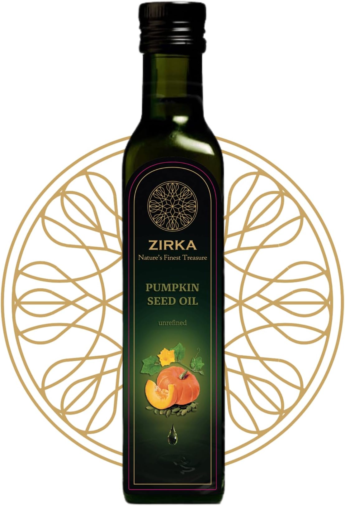 Pumpkin Seed Oil Zirka 100% Unrefined Cold-Pressed Styrian Oil in Glass Bottle Made in Slovenia Gourmet Salad Dressing, Drizzle Oil, Rich in Vitamins E and K, Antioxidants, Hearth-Healthy Choice.
