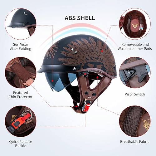 Miniatura 10 de Casco de media motocicleta con visera de cara abierta, hebilla de liberación rápida, aprobado por DOT, cascos de piloto de crucero para adultos,