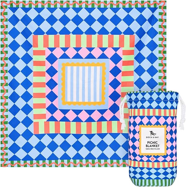 Dock & Bay Picnic Blanket - Quick Dry & Water Resistant - 100% Recycled Materials - Large (170x170cm) - Bright Side Up - 1