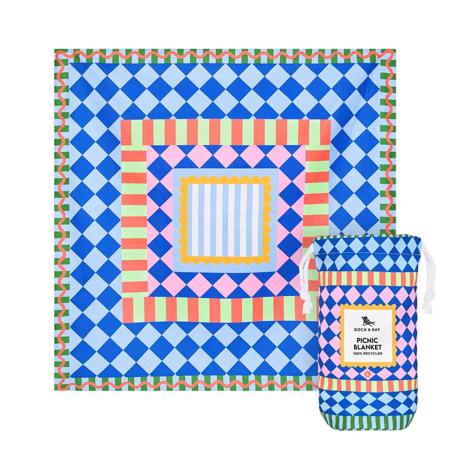 Dock & Bay Picnic Blanket - Quick Dry & Water Resistant - 100% Recycled Materials - Extra Large (240x170cm) - Bright Side Up