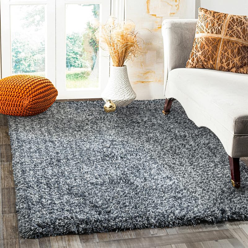 Image of FIASCO Premium Tie Dye Shaggy Carpet Ultra Soft Microfiber | 2 Inches Pile Height Back in Canvas Shaggy Carpet for Living Room | Bedroom | Hall | Guest Room | 8x10 Feet Dark Grey Ivory Mix