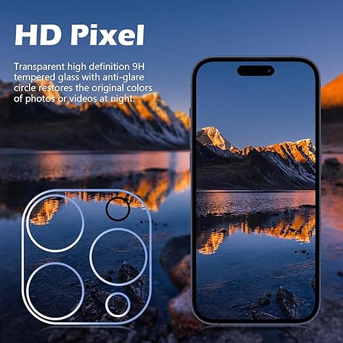 Miniatura 3 de imluckies Paquete de 3 protectores de lente de cámara para iPhone 15 ProiPhone 15 Pro Max, vidrio templado, dureza 9H, antiarañazos y transparente