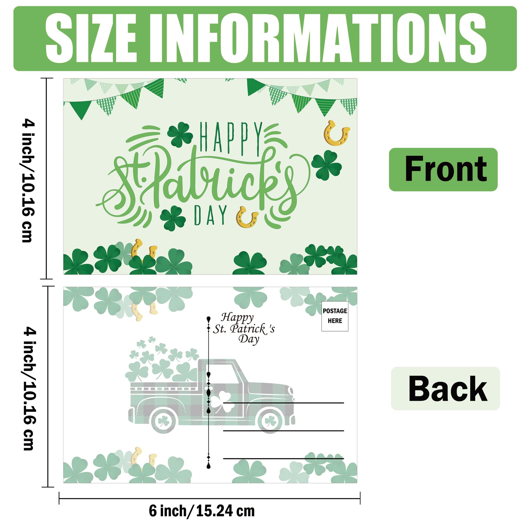 Happy St Patricks Day Postcards 4 x 6 Inch Green Shamrock Saint Patricks Day Postcards Clover Irish Greeting Cards for Holiday Celebrations Party Favor Supplies - Image 2
