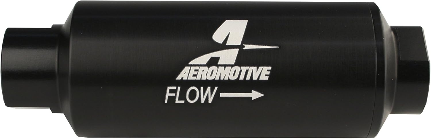 Aeromotive 100 Micron Inline Fuel Filter - Marine Fuel Filter with Stainless Mesh Element, ORB-12 Ports, Universal, Billet Aluminum Housing, High-Flow 2,000 lb/hr, Black Hard-Coat - 12309