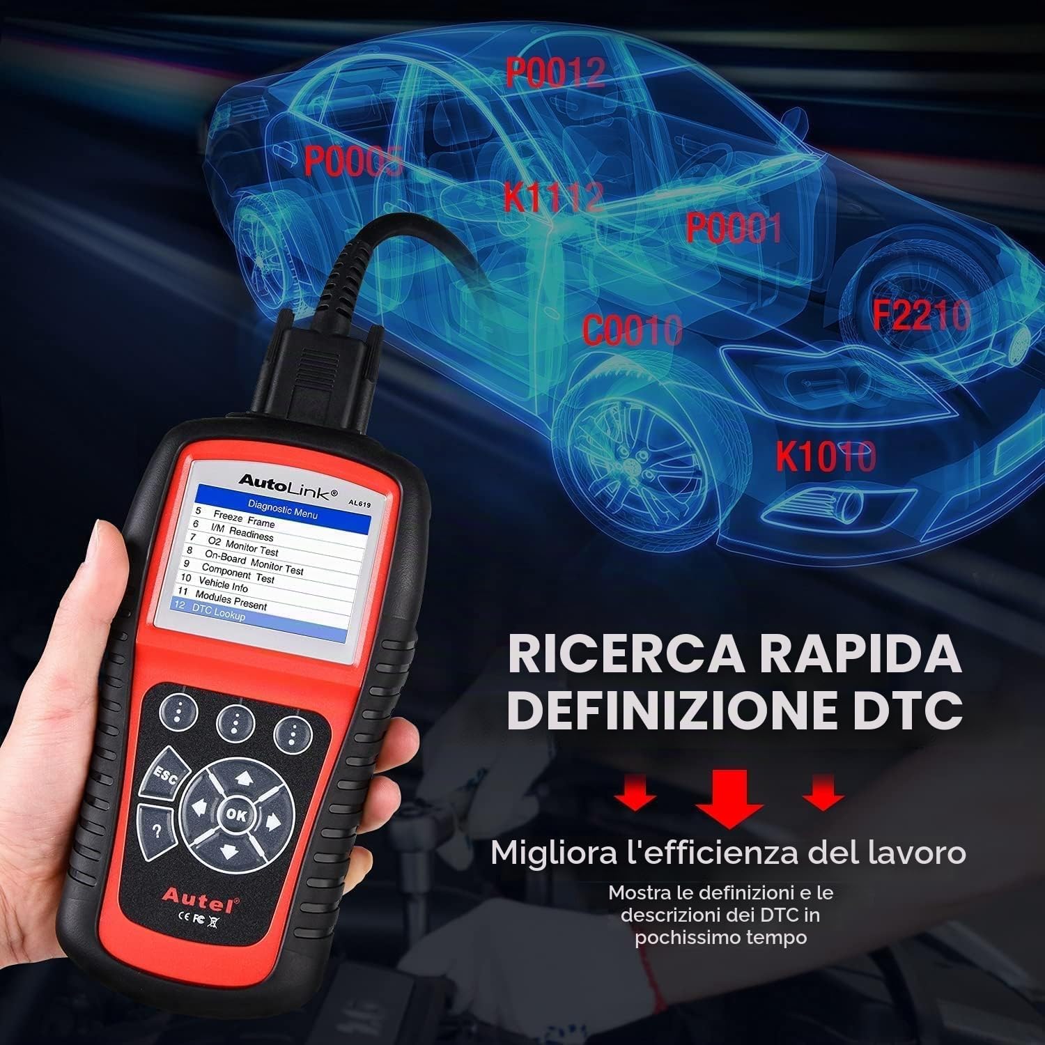 Autel AutoLink AL619 Strumento Diagnostico Auto con ABS SRS OBD2 CAN | diagnostica Lettore Codice Auto