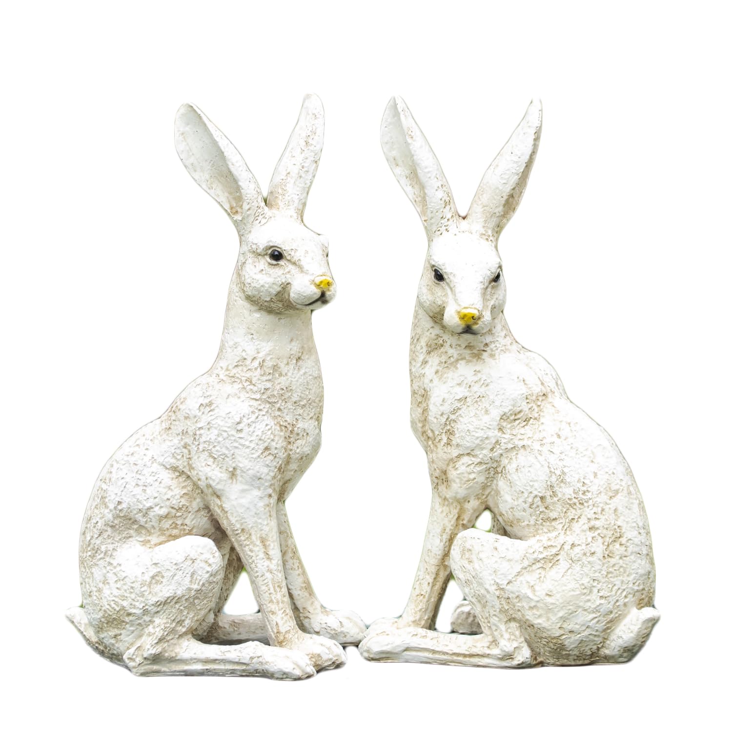 Darthome White Garden March Hare Ornaments Set, Aged Resin, 2 Piece Outdoor Sculptures, 43Cm Height, Freestanding Design
