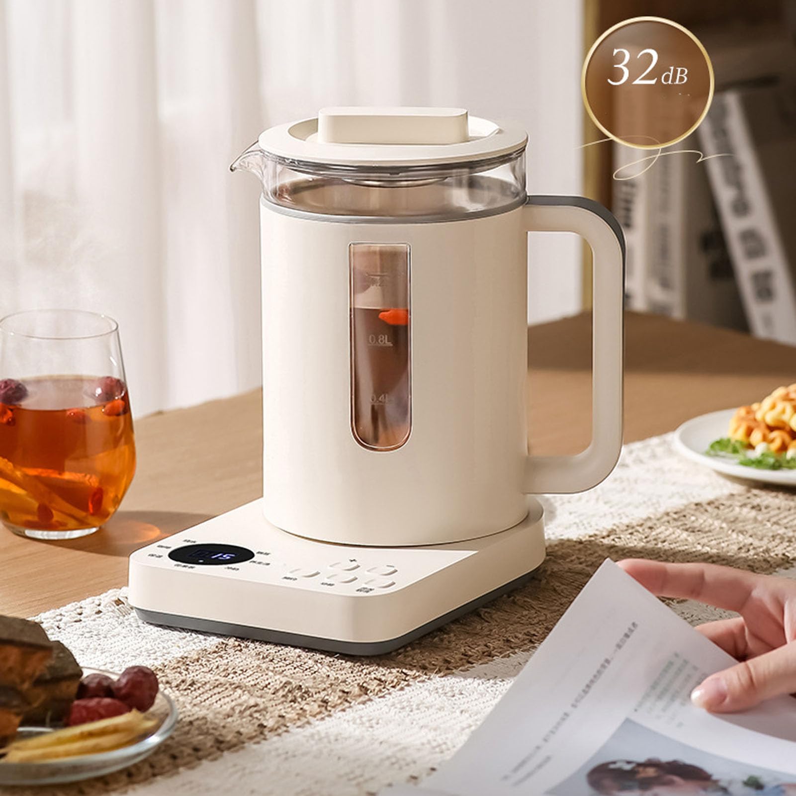 Hervidor Eléctrico de Vidrio, Hervidor de té Eléctrico 1,2 L con Infusor de té, Control Temperatura, Mantener Caliente, Calentador Inteligente Agua Caliente Tetera para té y