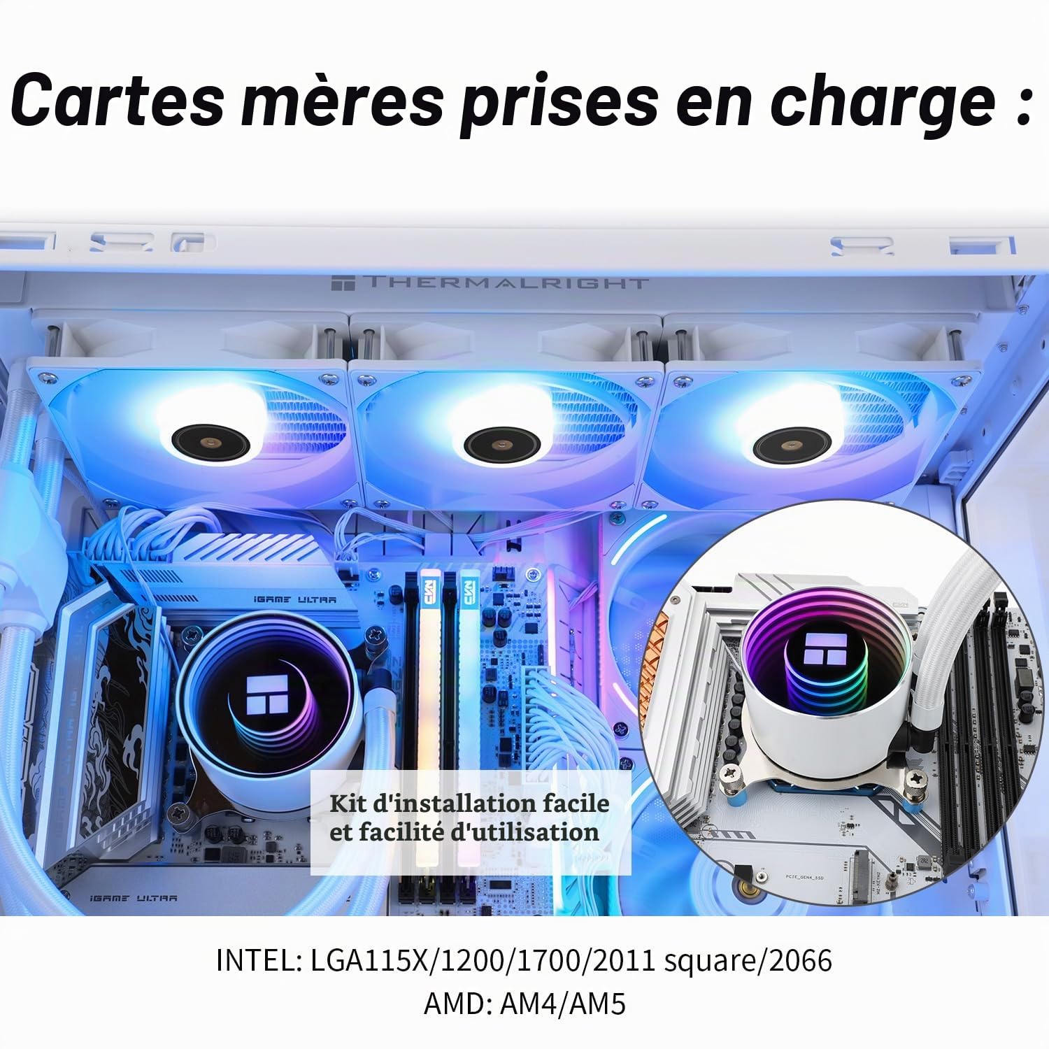 TR Frozen Notte 360 WHITE ARGB V2 Refroidisseur de processeur à eau,Spécifications du refroidisseur de processeur 360 blanc,Ventilateurs doubles PWM,Roulements S-FDB,Convient pour AMD/AM4,AM5,LGA1851