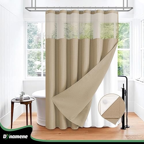 Vista 308 de Dynamene Cortina de ducha larga de tela negra – Cortinas de ducha de tela alta y resistente con textura de gofre, juego de cortina de baño de lujo