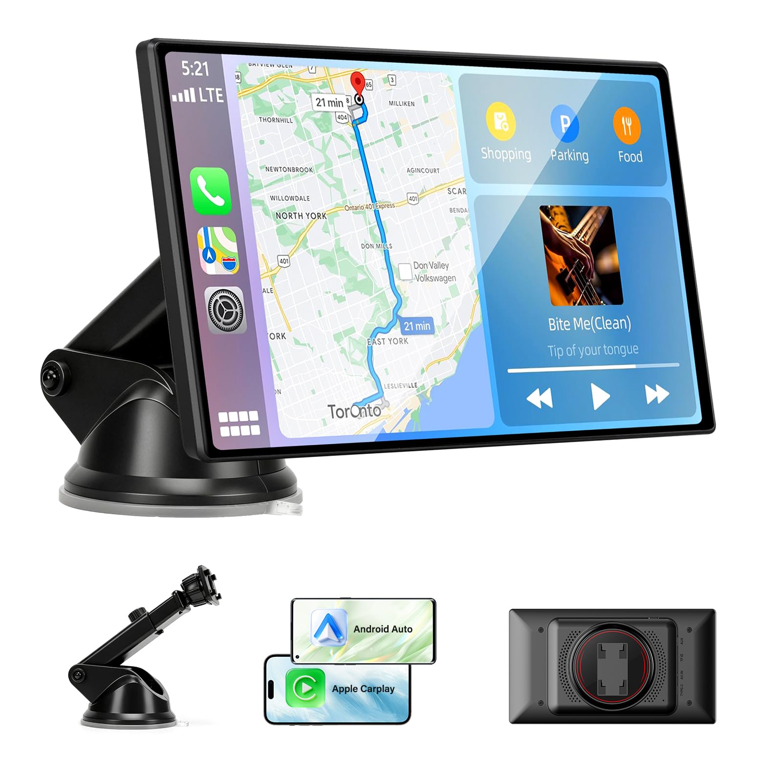 CarPlay Screen for Car, 7" Portable Wireless CarPlay & Android Auto