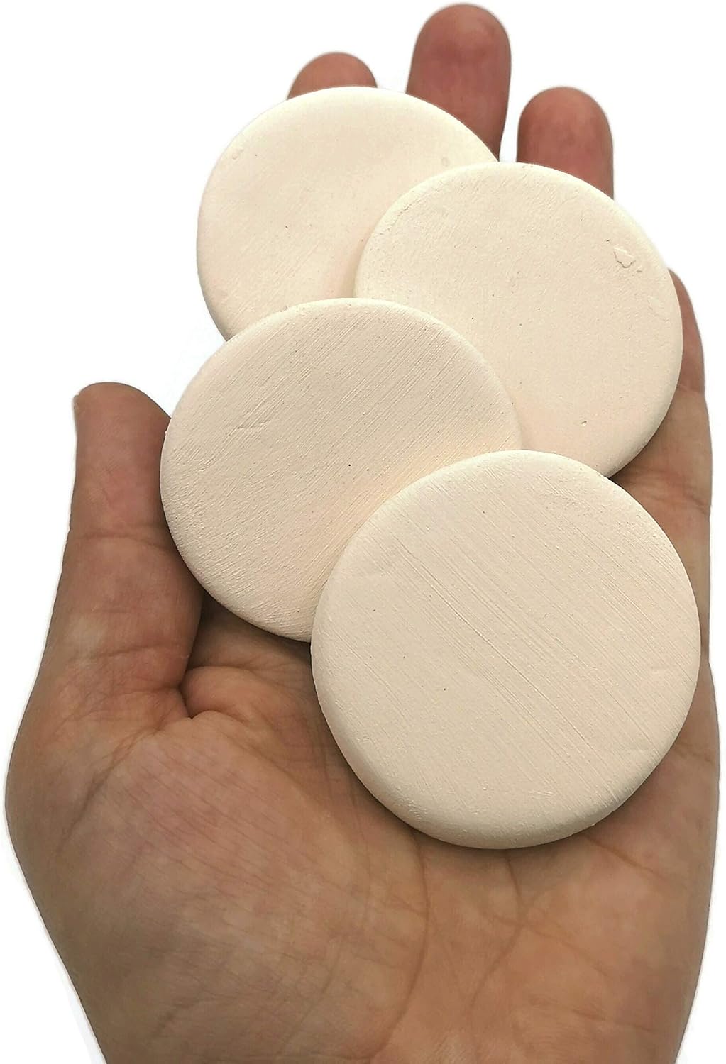 Set of 4 50mm Small Ceramic Bisque Cabochon Tile Handmade Round Ready to Paint, DIY Ornaments for Jewelry or Crafting