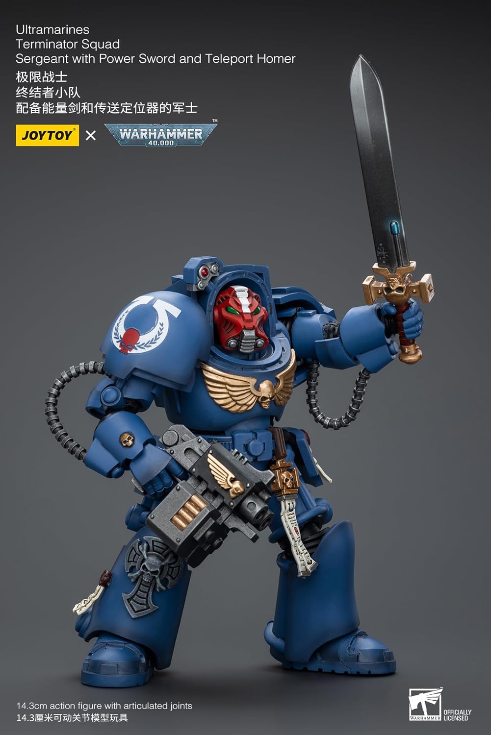 Warhammer 40k: Ultramarines Terminator Squad Sergeant with Power Sword and Teleport Home 1:18 Scale Action Figure