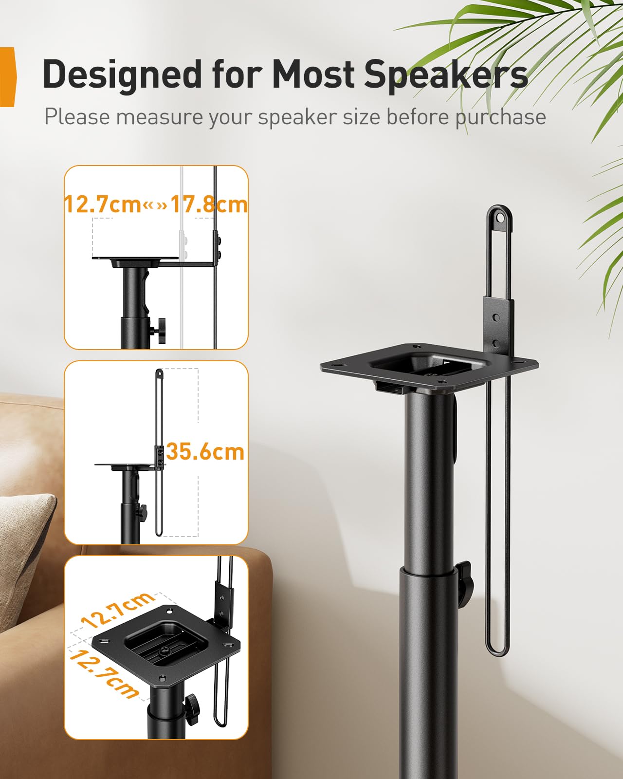 Perlegear Par de Soporte para Altavoces, 83,8-106,7 cm Soportes Ajustables en Altura para Altavoces de estantería pequeños con organización de Cables, Soportes Altavoz 6 kg de Capacidad, PGSS12