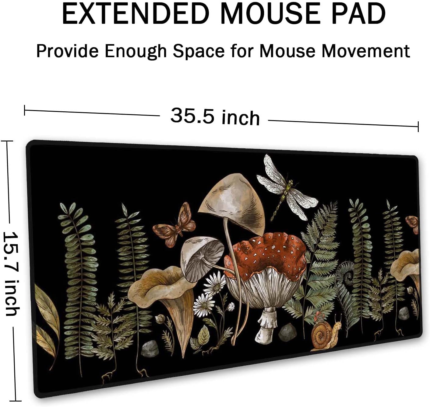 SSOIU Cute Witch Magic Mushroom Forager Fern Desk Mat, Boho Extended Mouse Pad, Extra Large Gaming Desk Pad Non-Slip Water-Resistant Rubber Base Computer Keyboard Mouse Mat, 35.5 x 15.7-inch image 2