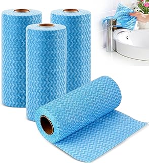 dogmoon Wischtücher auf Rolle, 4 Rollen Wiederverwendbare J Cloth, Vliesstoffe Küchentücher Putztuch, Mehrzweck Wischtuch Rollen für Wohnküche Esstisch(Blau)