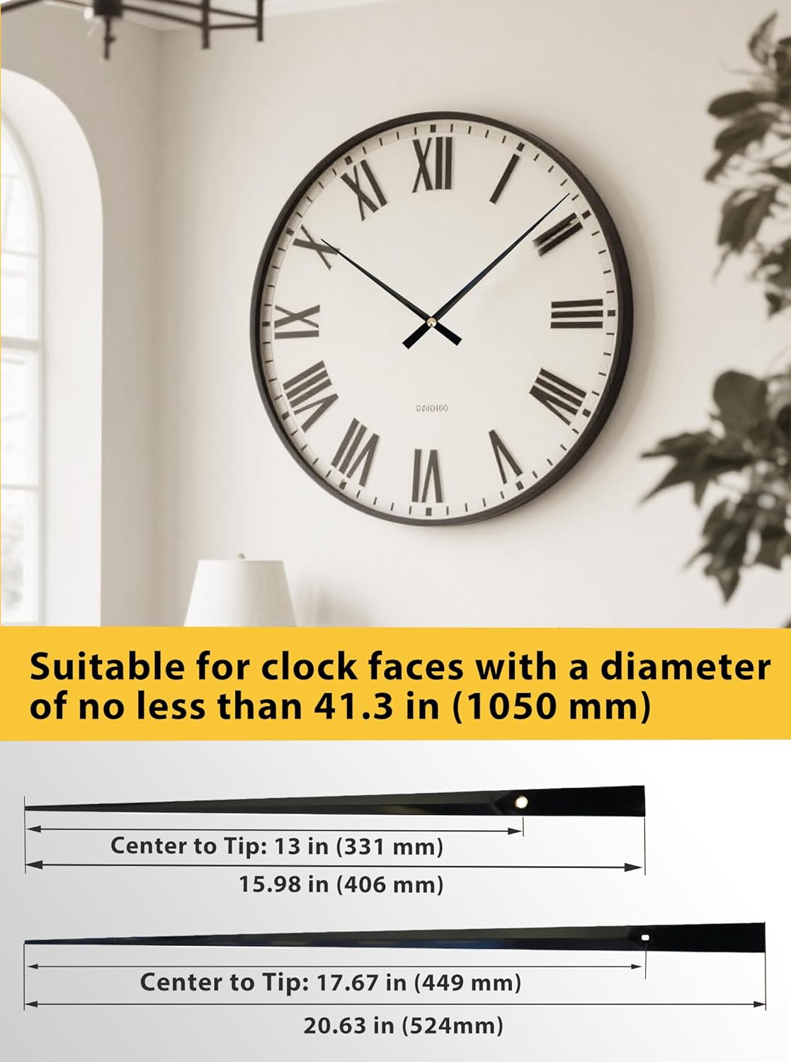 High Torque Clock Movement Mechanism with 17.7 Inch Extra Large Hands – Long Shaft Quartz Motor Replacement Kit for 36" to 50" Oversized Wall Clocks, DIY Battery-Operated Repair Parts