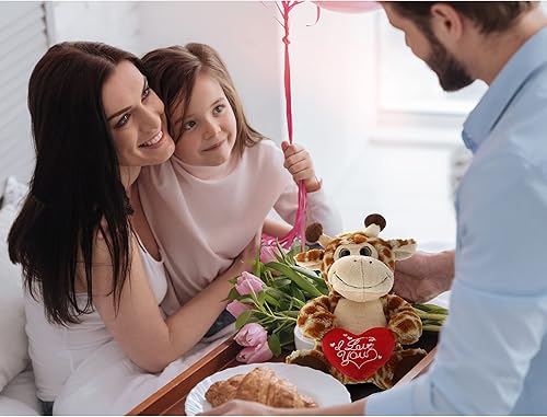 Miniatura 6 de DolliBu I Love You - Jirafa de ojos grandes de peluche con camisa roja y nombre personalizado para San Valentín, aniversario, cita romántica, 7