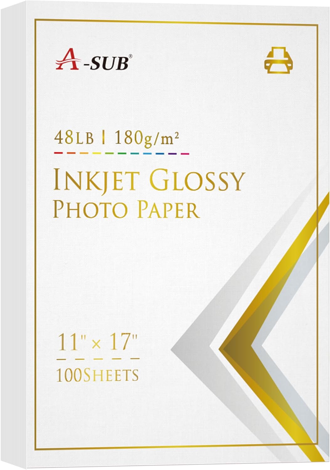 A-SUB Glossy Photo Paper 11 x 17 inch, 100 Sheets Inkjet Photo Printer Paper 48lb 180gsm, Instant Dry Picture Paper for DIY Chip Bag, Cards, Calenders