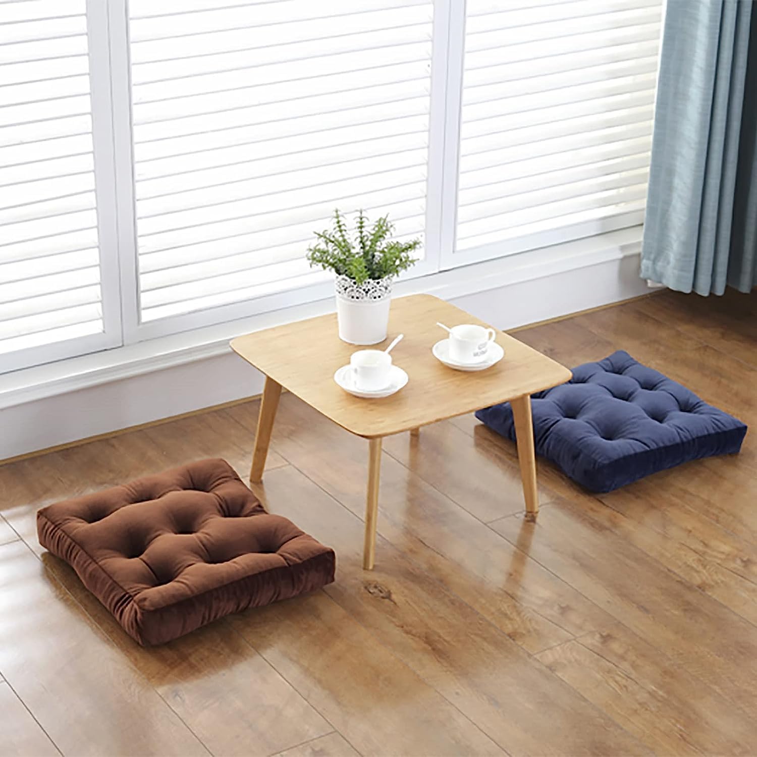 Modern Velvet Chair Pad,Soft Thicken Seat Cushion Solid Square Kitchen Chair Cushion Tufted for Office Dining Living Room Balcony Yoga (Color : Brown, Size : 48x48cm(19x19inch))