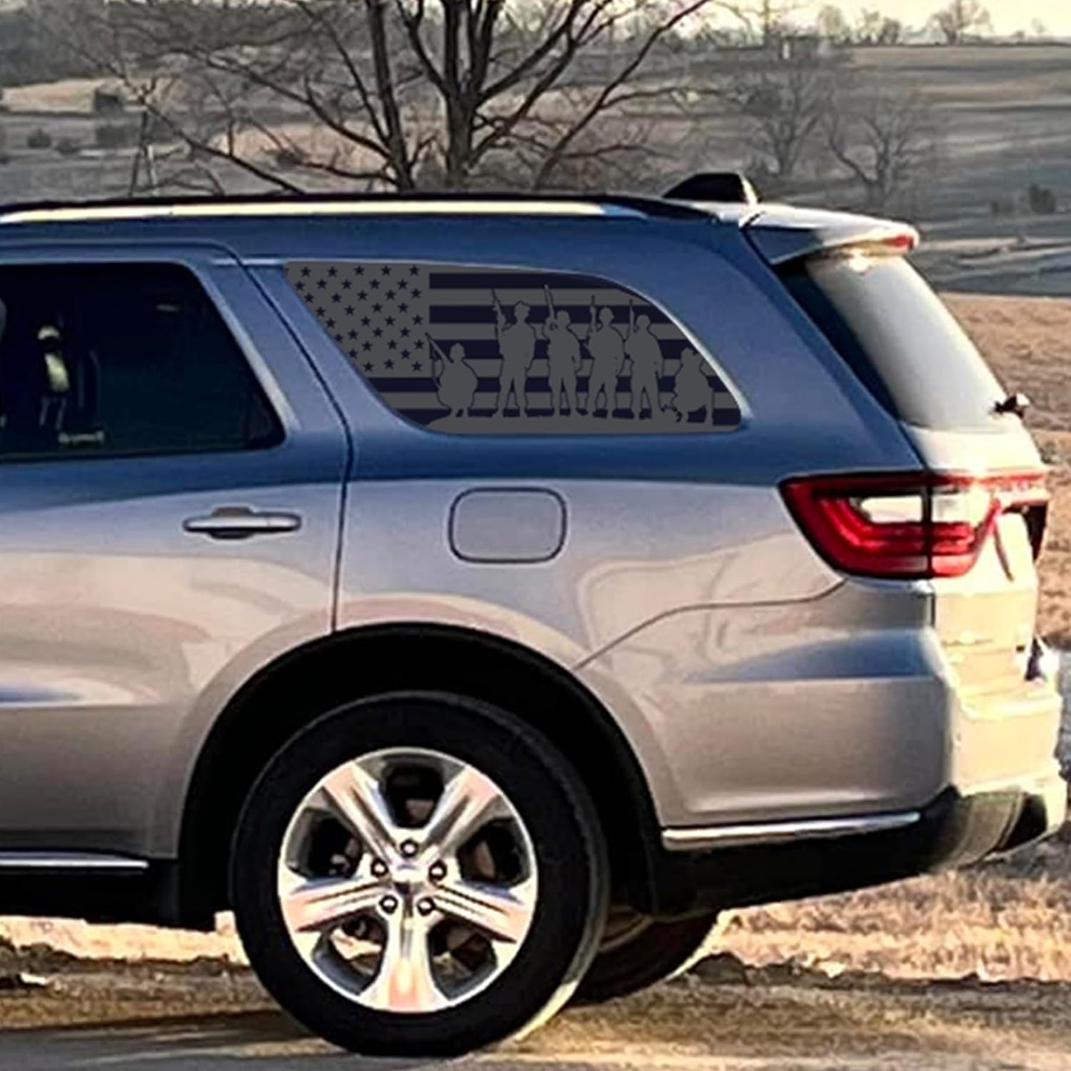 for Dodge Durango 2014–2023 Rear Side Window American Soldier Flag Decal, Matte Black Patriotic Vinyl Stickers for Durango Rear Side Glass Accessories