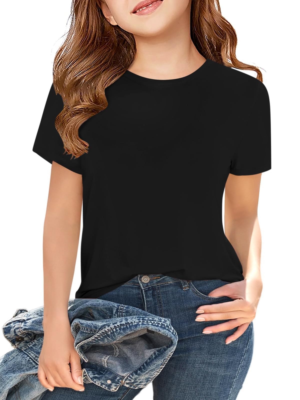 Haloumoning Dziewczęce t-shirty z krótkim rękawem dla dzieci, na lato, okrągły dekolt, do noszenia na co dzień, oversized