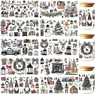 GOMAKERER 100 Pcs Winter UV DTF Cup Wraps, Christmas Elements UV DTF Rub on Transfer Sticker Waterproof Transfer Sticker Decals for 16OZ Glass Cups Water Bottle DIY Crafts