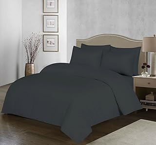 100% Egyptian Cotton Duvet Cover Set |200 Thread Count Plain Dyed Duvet Quilt Cover Set With Free Pillowcases| Non-Iron Easycare Bedding Set - Single Double King Super King Sizes (Grey, Super King)