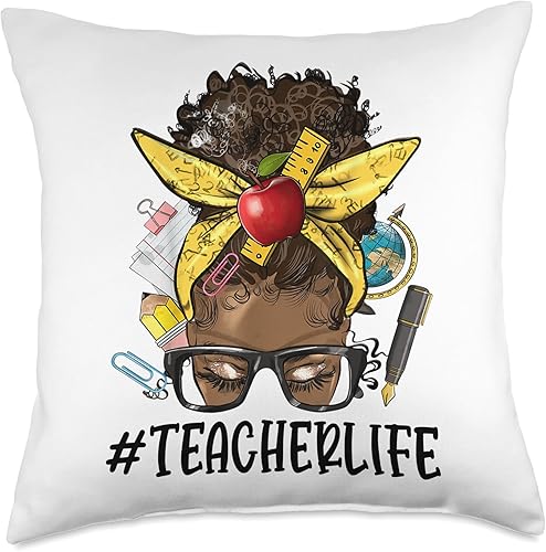 Teacherlife Afro Teacher Life Afro Black History Women Love Kids School Throw Pillow 18x18 Multicolor