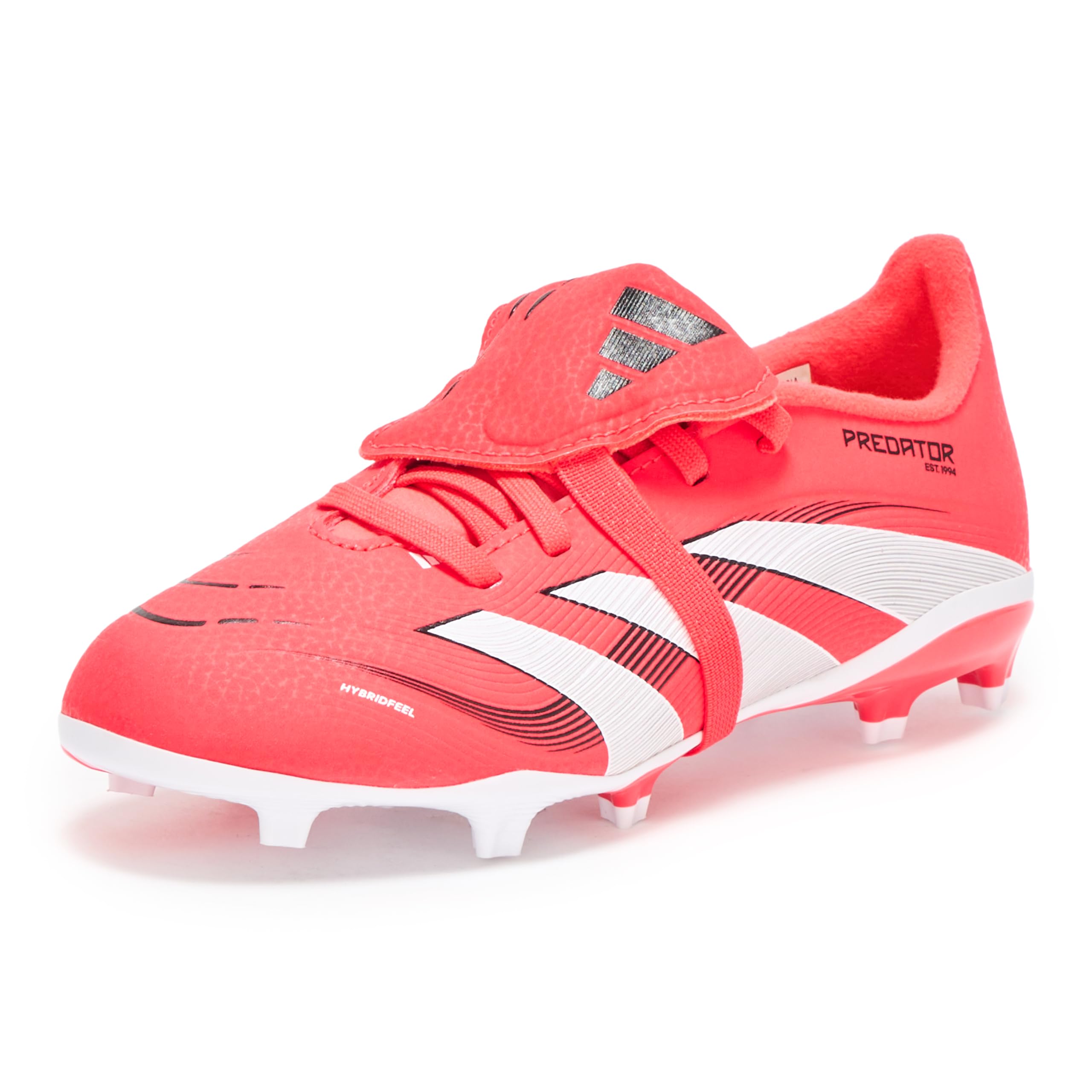 adidas League Predator Fold-Over Tongue Firm Ground Sneaker, Lucid Red/White/Black, 4 US Unisex Big Kid