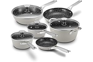 BEZIA Grey Pots and Pans Set 10 Piece Nonstick Cooking Pan Set for All Stoves