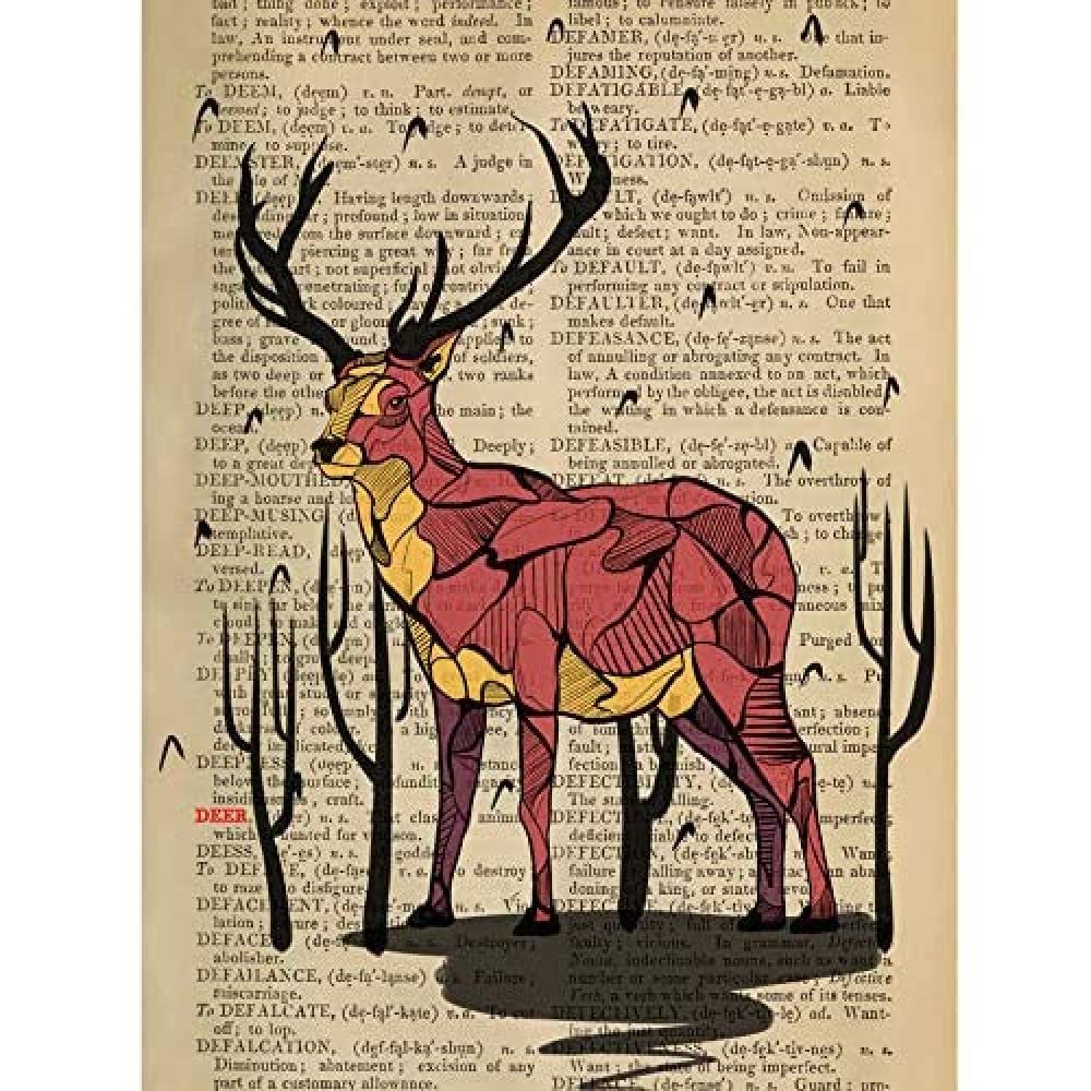 Wee Blue Coo Upcycle Dictionary Stag Deer Unframed Art Print Poster Wall Decor 12X16 Inch