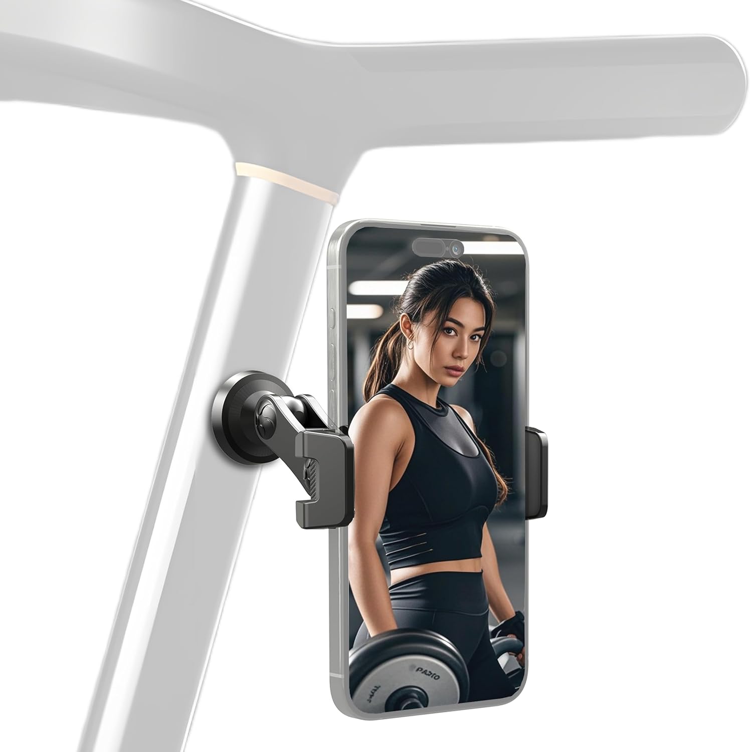 Gym Magnetic Phone Holder, 360° Adjustable Magnetic Phone Mount for Fitness, Multi-Angle Foldable and Adjustable, Applies to 3.1-4″ Smartphones, Alloy Base and Connector, Black