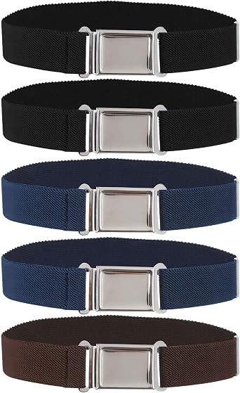 Olgaa 5 Pieces Kids Magnetic Belt Adjustable Fashion Belt with Magnetic Buckle for Boys and Gilrs Black/Cyan/Brown