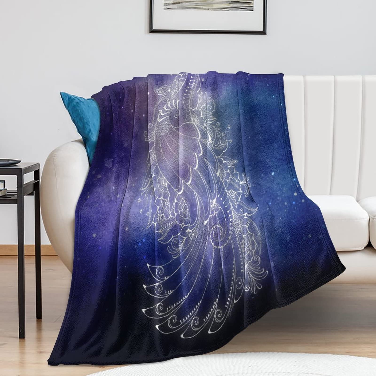 Couverture de voyage paon en microfibre 127x152 cm pour canapé