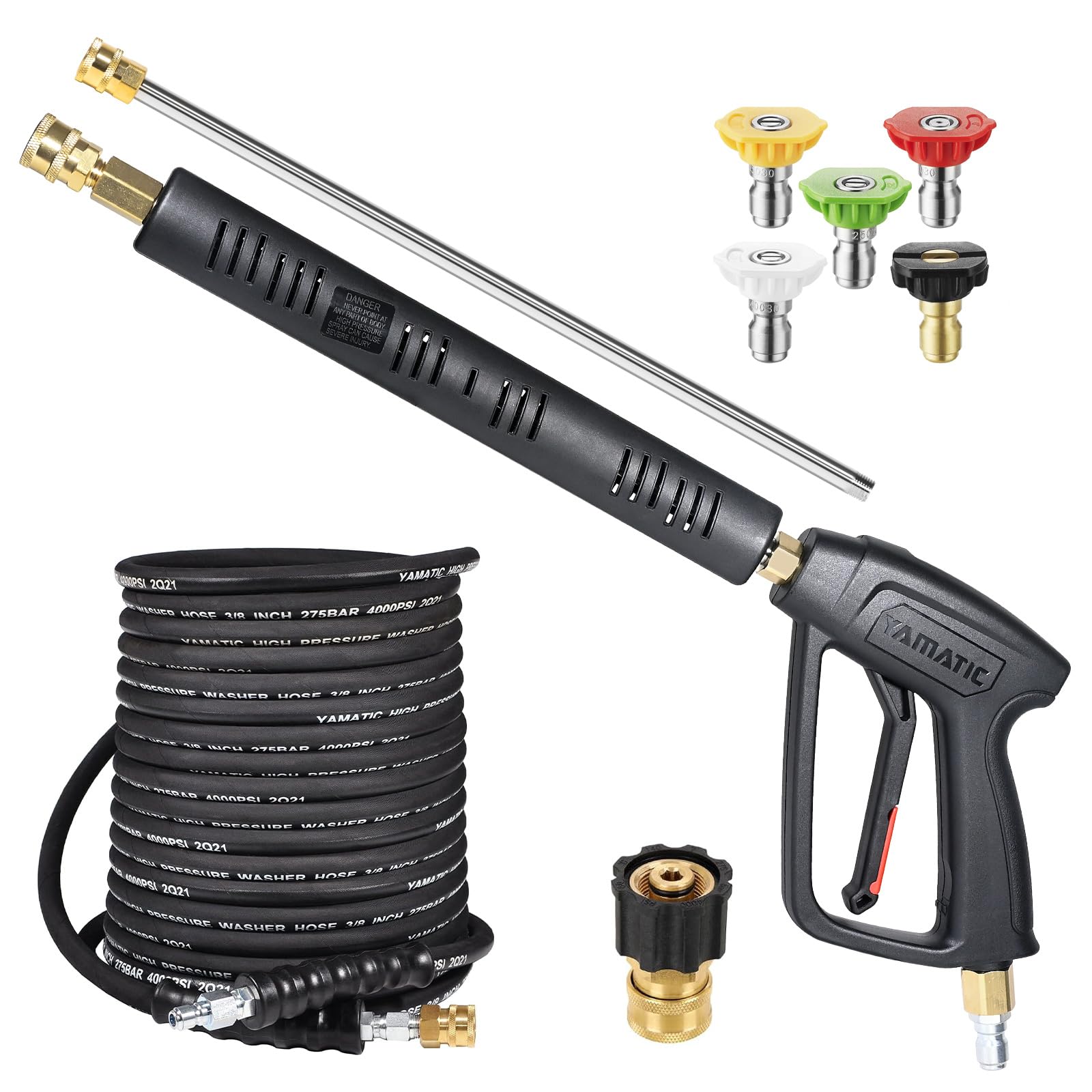 YAMATIC Long Pressure Washer Gun and Hose Kit, Rubber 50 FT Steel