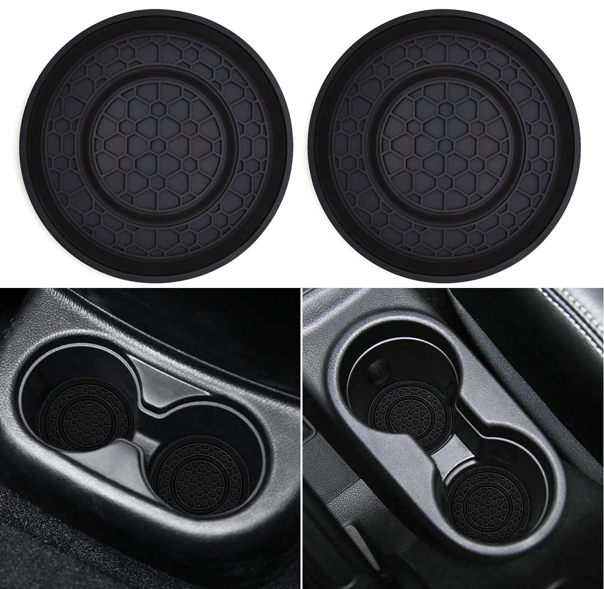 Auprite Car Cup Holder Coasters, 2 Pack Universal Auto Anti Slip Cup Holder Insert Coaster, Car Interior Accessories (Black)