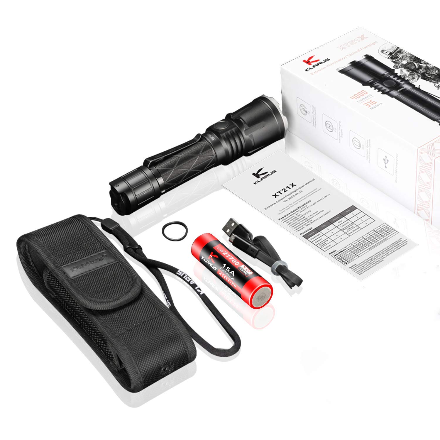 Buy Klarus XT21X 4000 Lumens Rechargeable Torch, 316Metres Beam