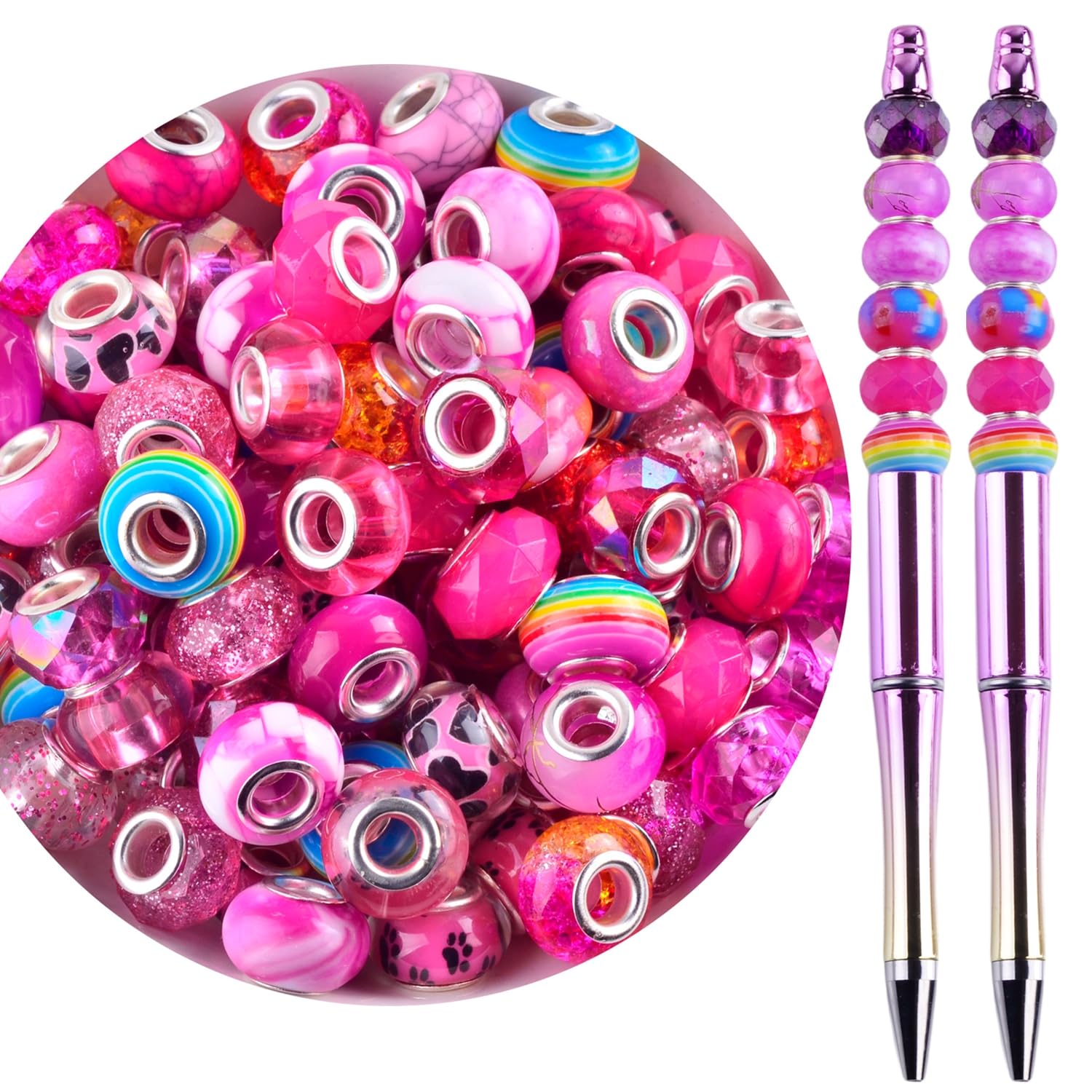 Cuentas de agujero grande para hacer joyas, 100 cuentas europeas de 15 mm para bolígrafos, cuentas espaciadoras de cristal de Murano para manualidades, decoración de estacas